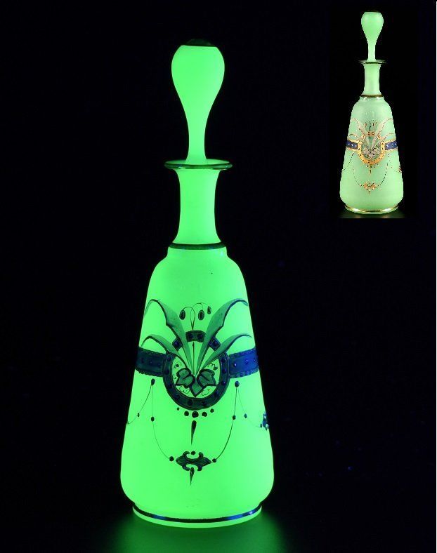 蔵A3891a アンティーク ウランガラス 金彩 香水瓶 ガラス瓶