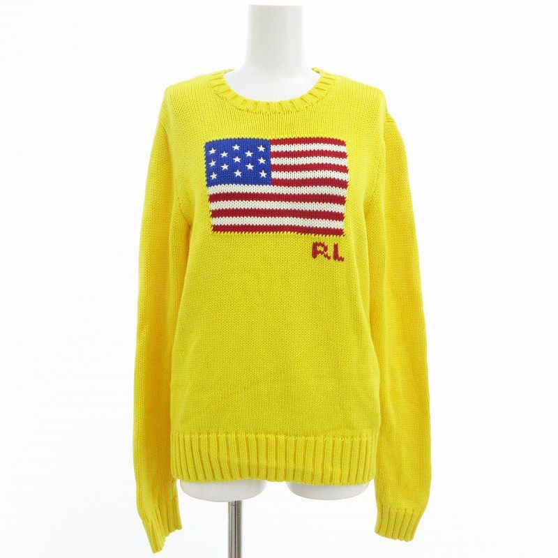 ポロ ラルフローレン POLO RALPH LAUREN コットンニット セーター 星条旗 M 黄 イエロー 赤 レッド 青 ブルー |OU GY11