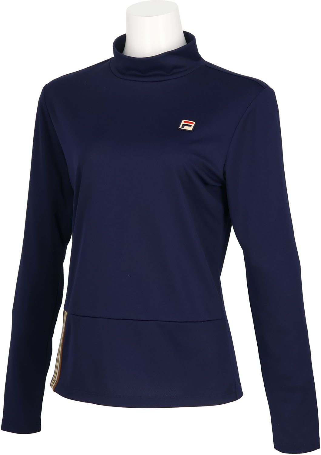 フィラ FILA テニス ロングスリーブシャツ レディース ウィメンズ 女性 大人 長袖 ロンT トップス ウェア ハイネック ロゴ ライン テープ ヘリテージ すっきりデザイン 部活動 EL0234 20Z ネイビー