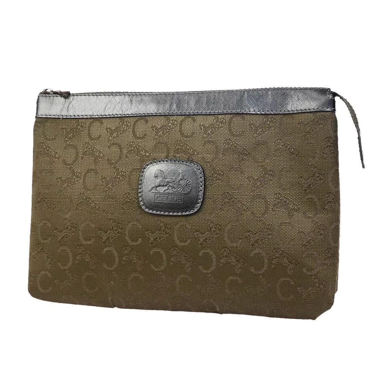 セリーヌ クラッチ セカンド バッグ マカダム ロゴ 本革 黒 ゴールド