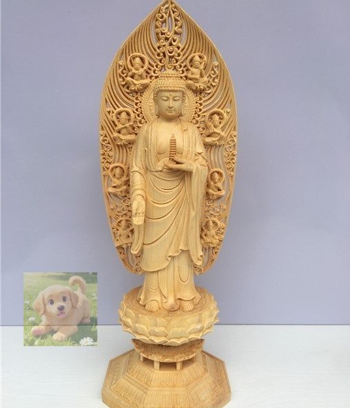 最 総檜材 仏教 木彫仏教 精密彫刻 薬師如来立像 仏像 43CM