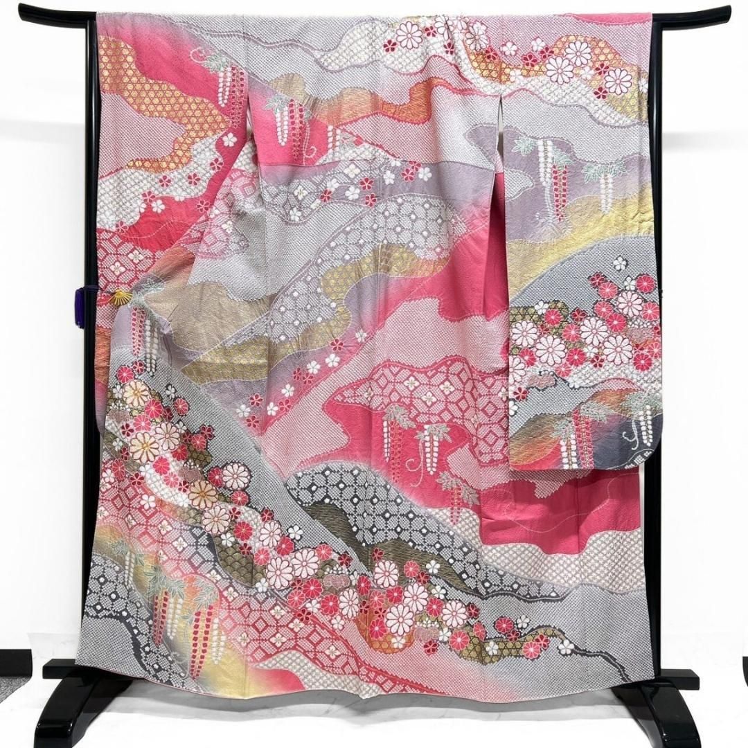 金駒刺繍相良刺繍金彩絞り花模様振袖着物 014a p 【公式通販】