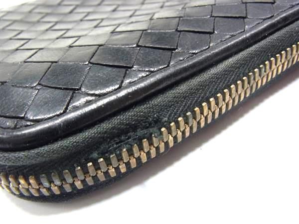 ボッテガヴェネタ　長財布　イントレチャート　ラウンドファスナー　ブラック　レザー BOTTEGA VENETA (ボッテガ・ヴェネタ) レザー イントレチャート