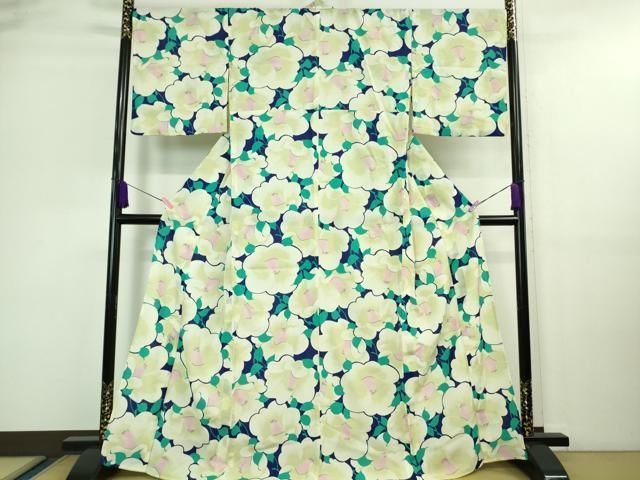 平和屋着物 上 夏物 小紋 浴衣兼用 和風館 セオアルファ 花尽くし 洗える着物 DZAA9649kh5