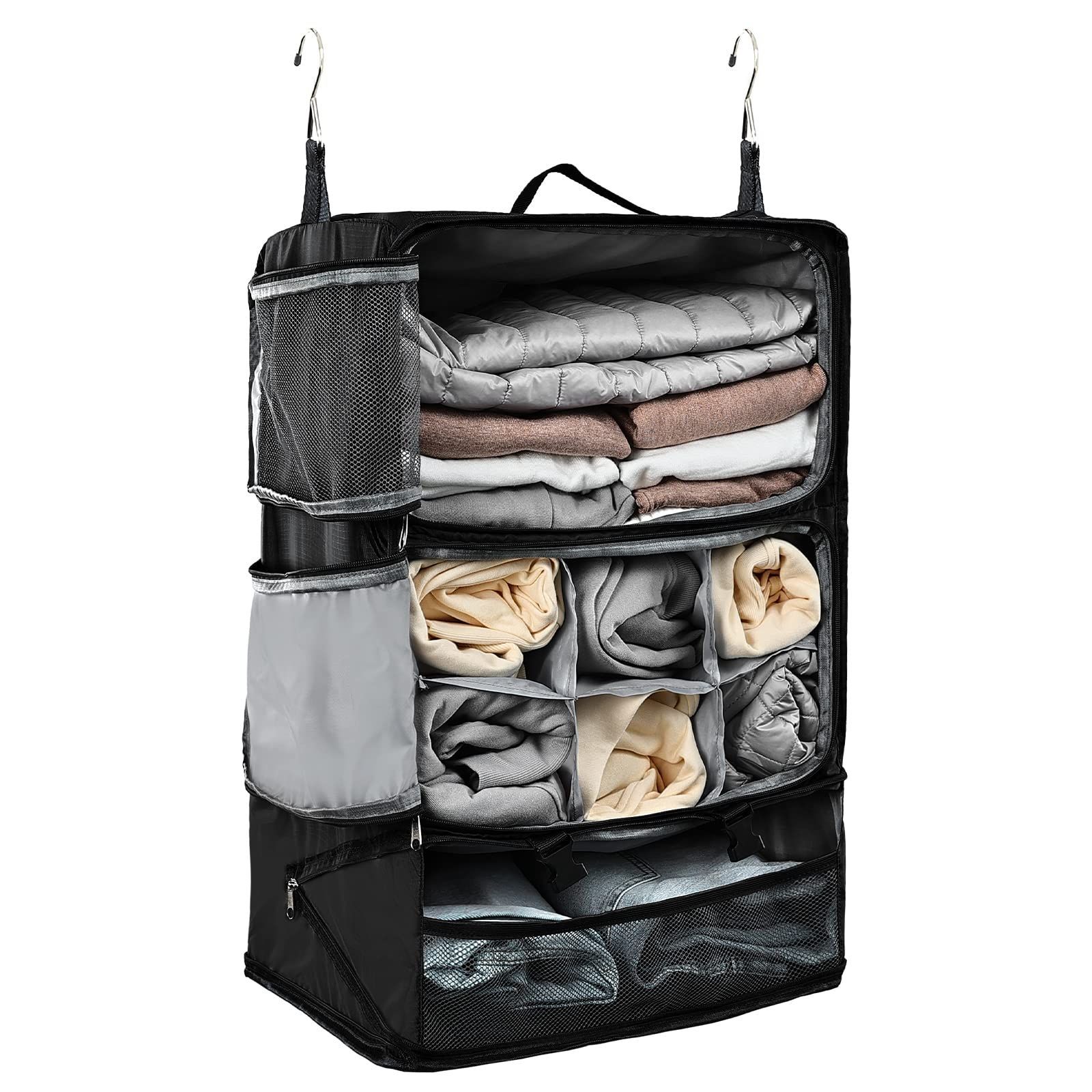 Color Black_Size XXL TABITORA タビトラ 吊り下げ収納バック 収納ボックス トラベルポーチ 旅行グッズ 圧縮ポーチ 吊り下げ トラベルクローゼット インナーバッグ 整理収納 分類 衣類 服 洋服入れ 持ち運べる クローゼット 大容