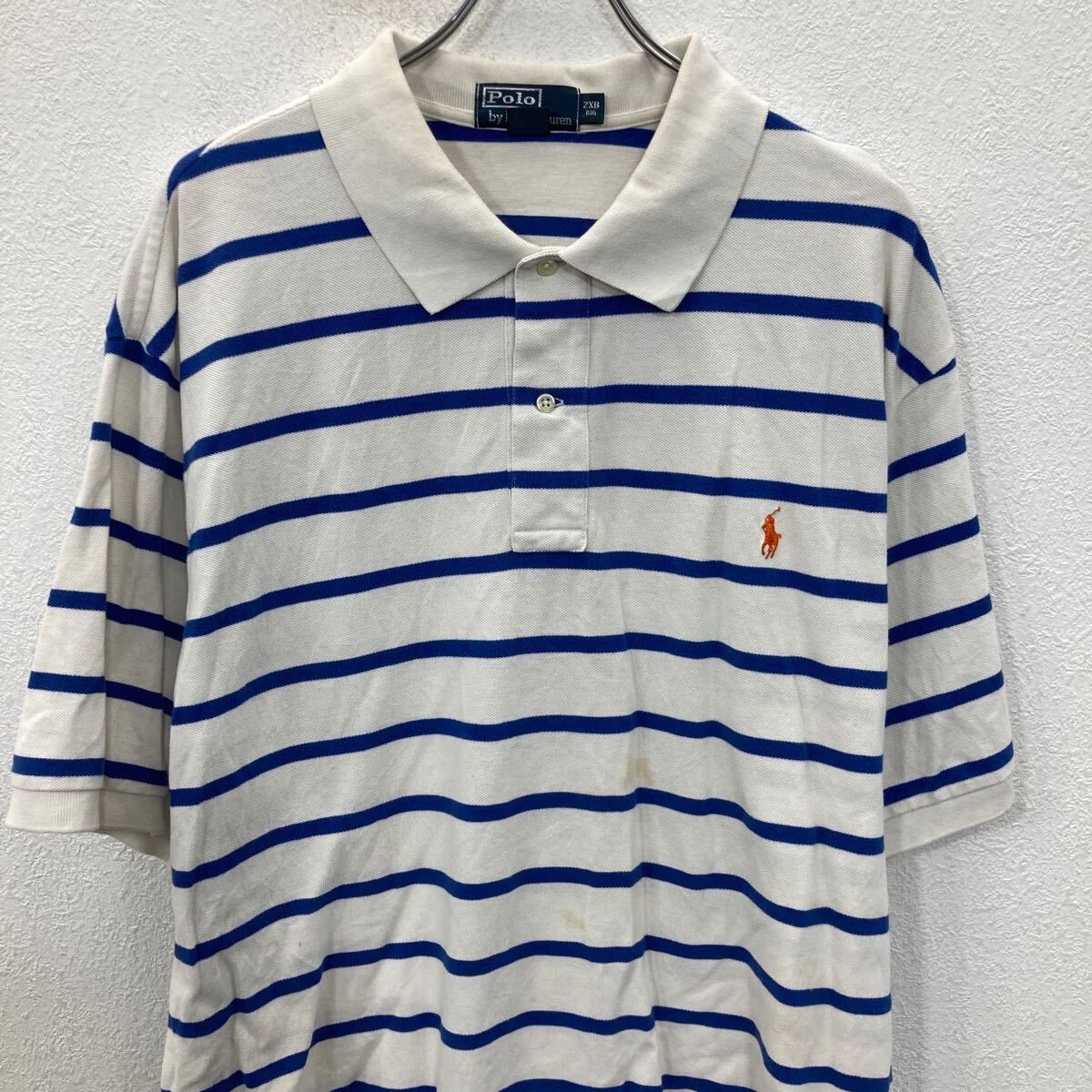 POLO RALPH LAUREN 半袖 ロゴ ポロシャツ 2XB ホワイト×ブルー