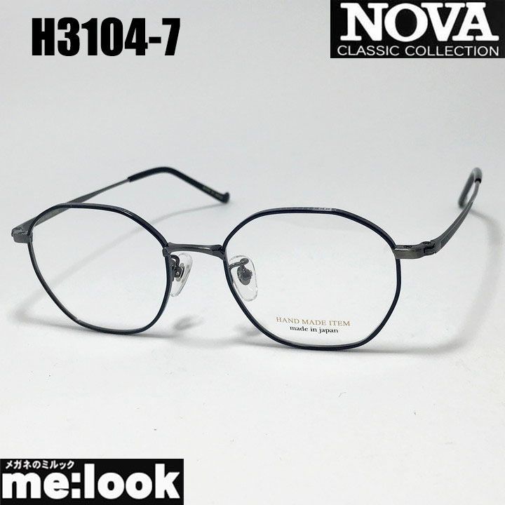 NOVA ノヴァ HAND MADE ITEM ハンドメイド 国産 ラウンド ボストン クラシック 眼鏡 メガネ フレーム サングラス H3104-7-48 度付可 ネイビー グレー
