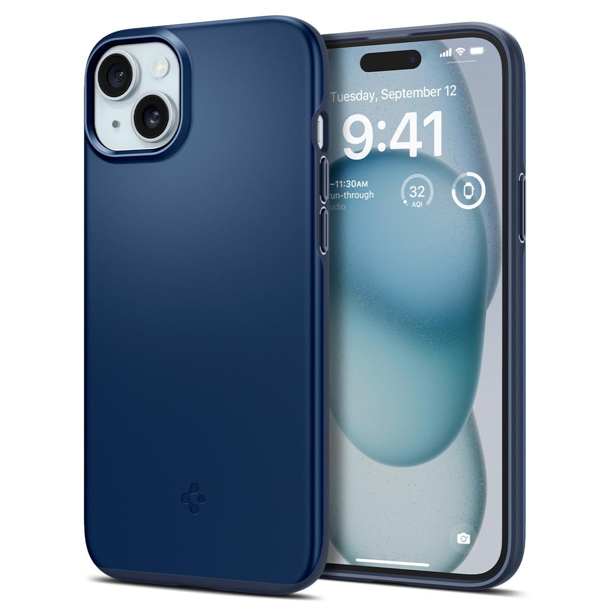 【人気商品】ケース 薄型 耐衝撃 15 軽量 さらさら 米軍MIL規格取得 2重構造 iphone レンズ保護 指紋防止 擦り傷防止 マット仕上げ Spigen ワイヤレス充電対応 シン・フィット ACS06777 (ネイビー・