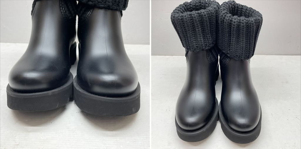 01w-5336 モンクレール MONCLER GINETTE ジネット レインブーツ アンクルブーツ ニット×ラバー ブラック EU36 イタリア製 レディース 約23cm 箱 保存袋あり ブーツ 品