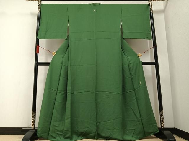 平和屋着物 本草木染作家 瑞鳳 色無地 花地紋 老竹色 正絹 AABC2533ph