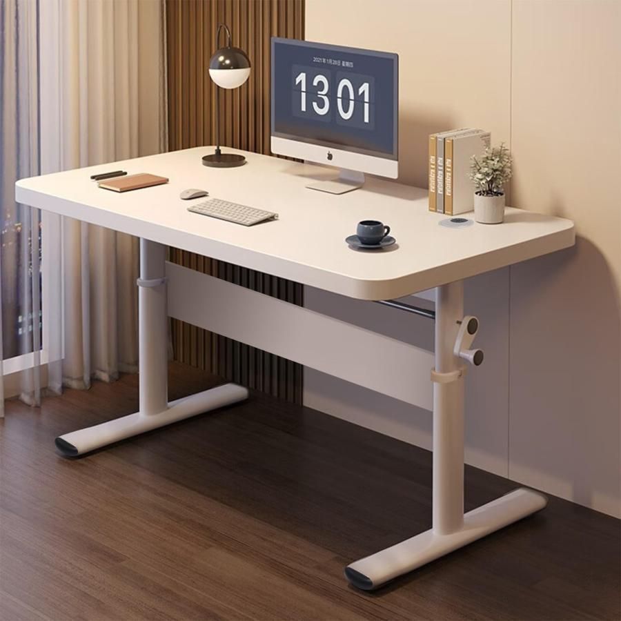 デスク 机 昇降式 高さ調整 65.90cm PCデスク ホワイト 幅80|100cm 奥行50cm 木製 テレワーク 昇降 手動 パソコンデスク ゲーミングデスク 組立簡単 説明書付き
