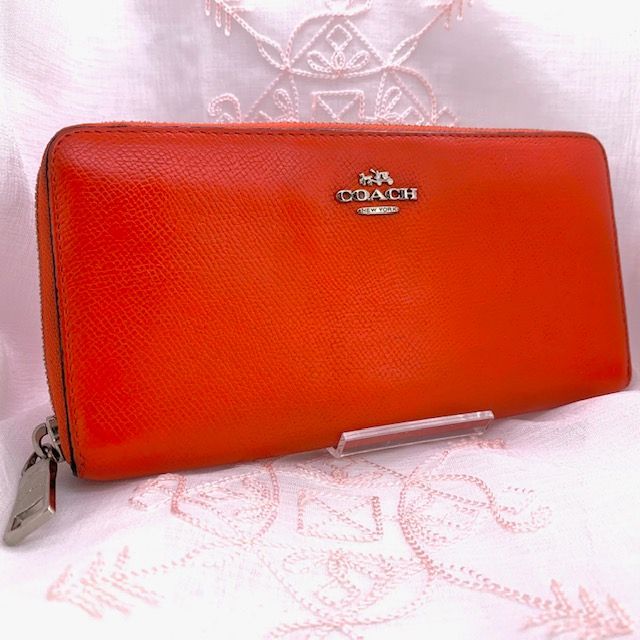 ☆中古品☆ COACH オレンジ 長財布 アコーディオンジップ