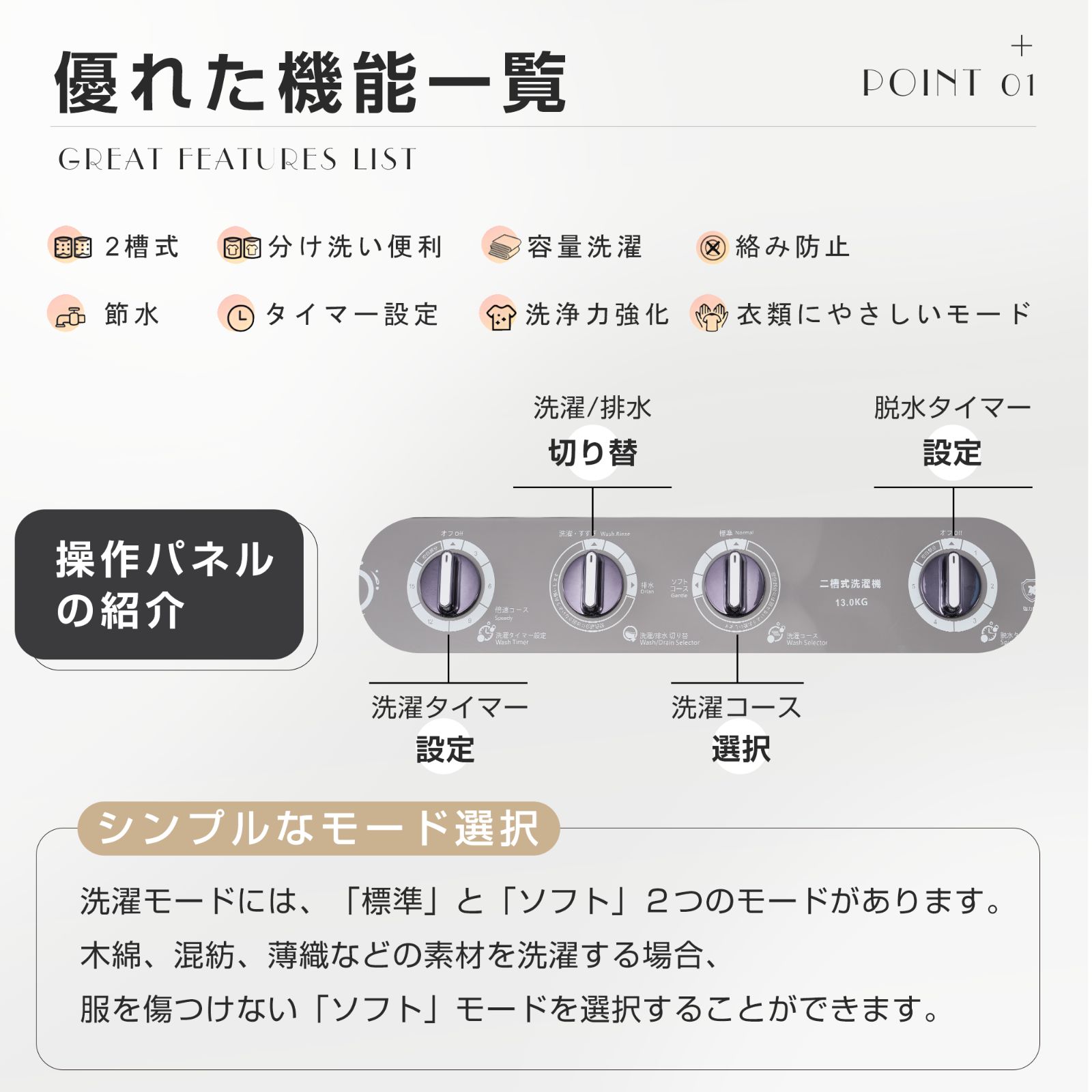 二槽式洗濯機 ステンレス槽