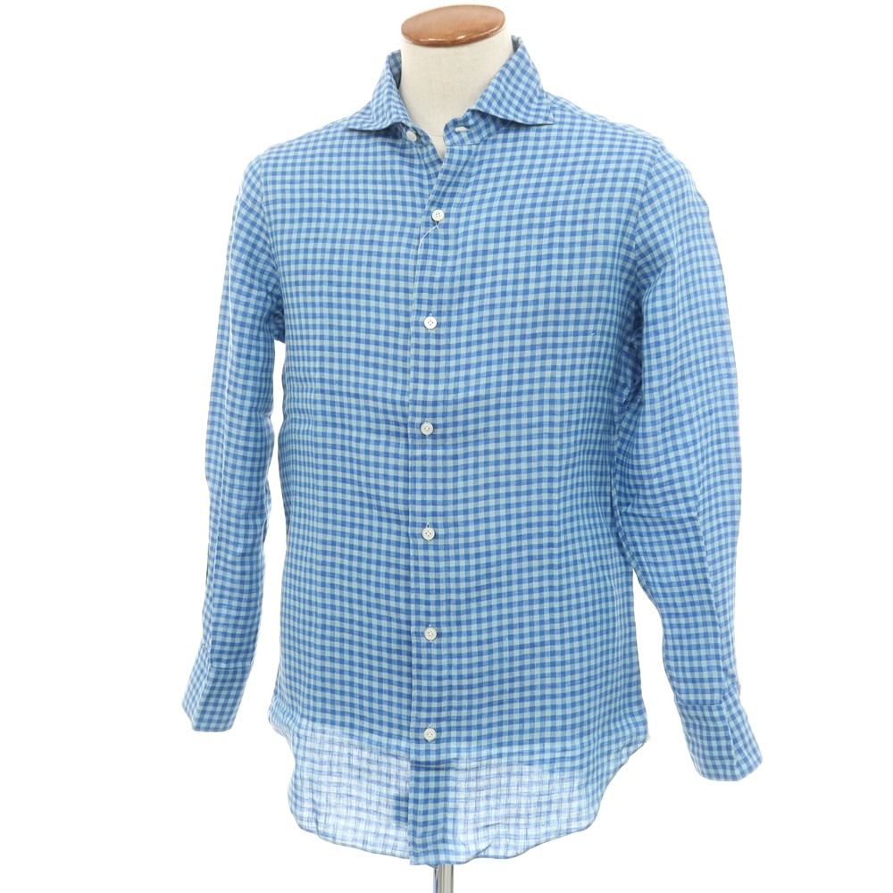 【美品】FINAMORE フィナモレ ホリゾンタルカラー 長袖シャツ 美品】フィナモレ/Finamore 長袖リネンホリゾンタルカラーシャツ 美品