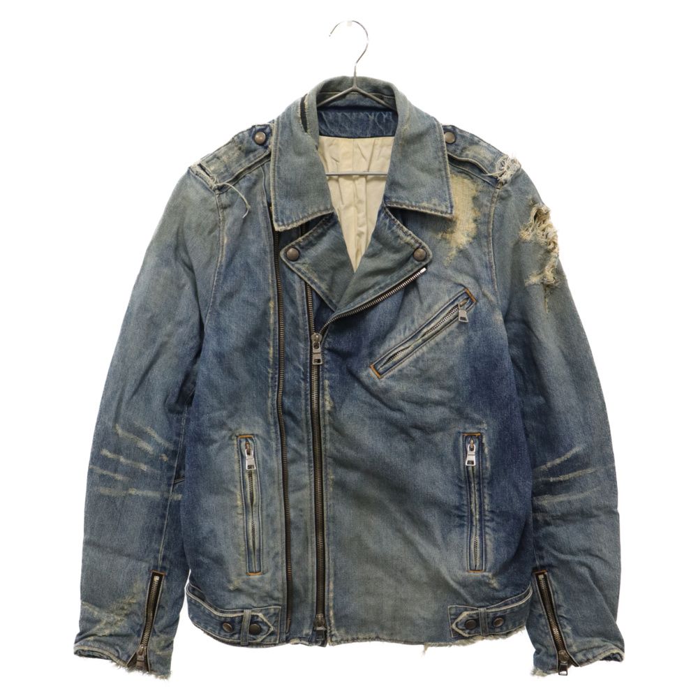 バルマンBALMAINヴィンテージ加工ダブルライダースジャケットデニム
