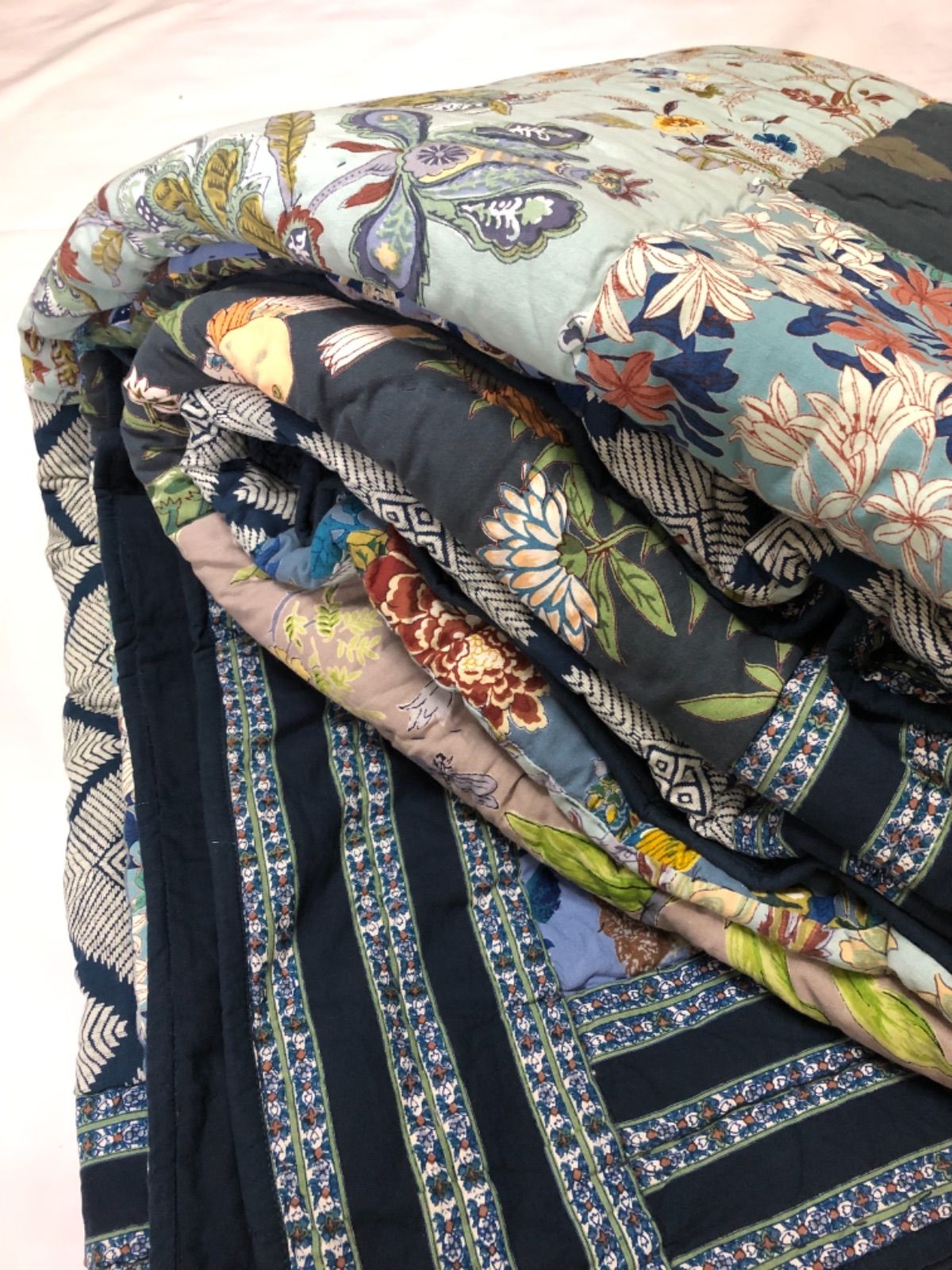 マルチカバー パッチワーク キルト 大判 285×240cm インディゴ インド