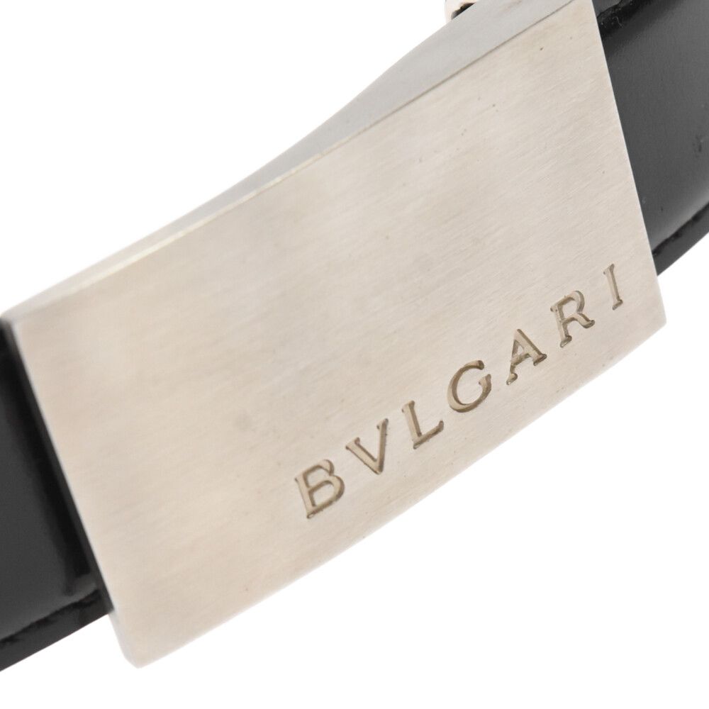 大人気✨ブルガリ シルバー スクエアバックル ベルト ロゴ刻印 レザー ブラック BVLGARI (ブルガリ) ロゴ刻印スクエアバックルレザーベルト