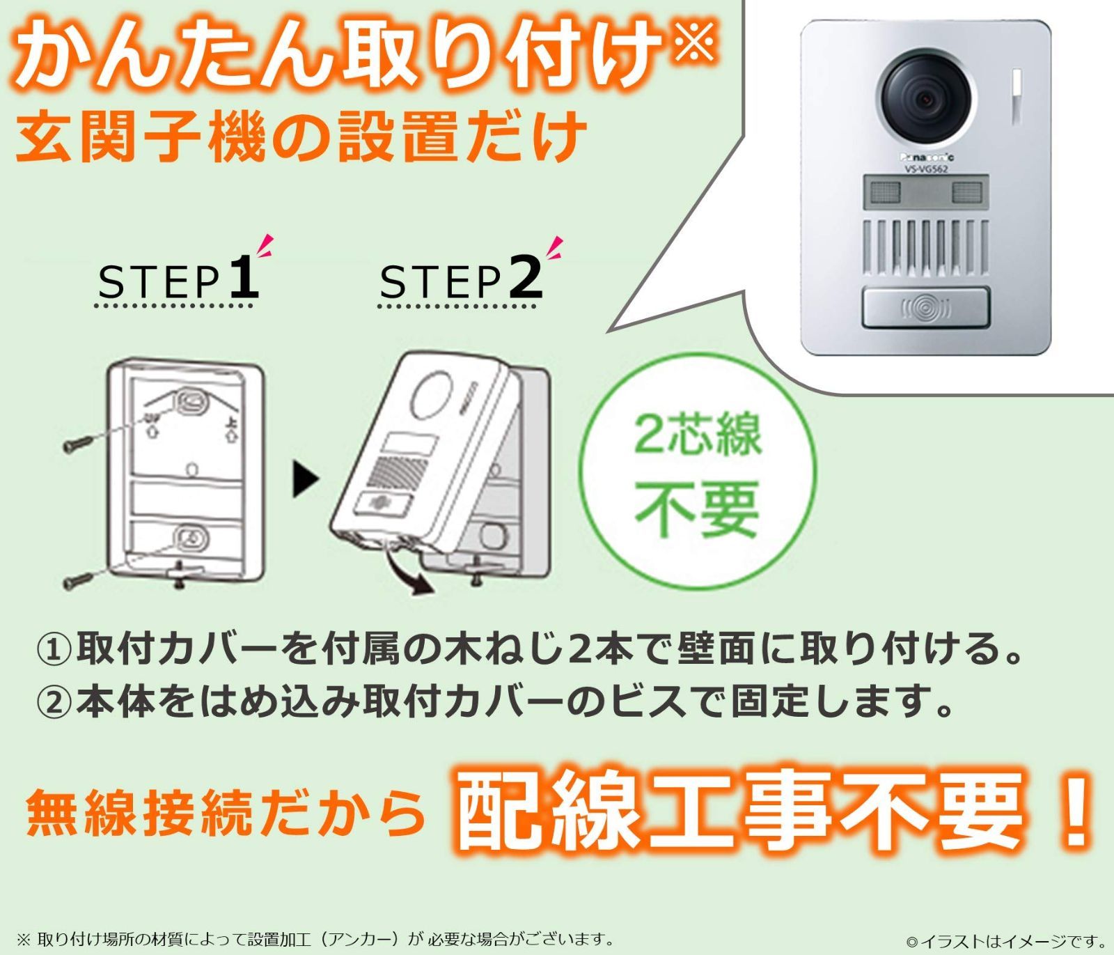 パナソニック ワイヤレステレビドアホン 配線工事不要 LEDライト搭載 