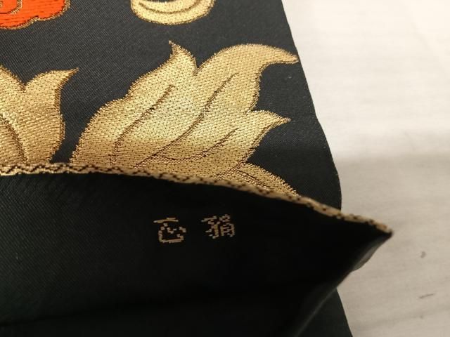 和装バック　新品未使用　西陣　お召生地　正絹　アラベスク模様　濃紺　藍色 平和屋着物◎西陣 服部織物謹製 六通柄袋帯 唐織 花唐草文 黒地