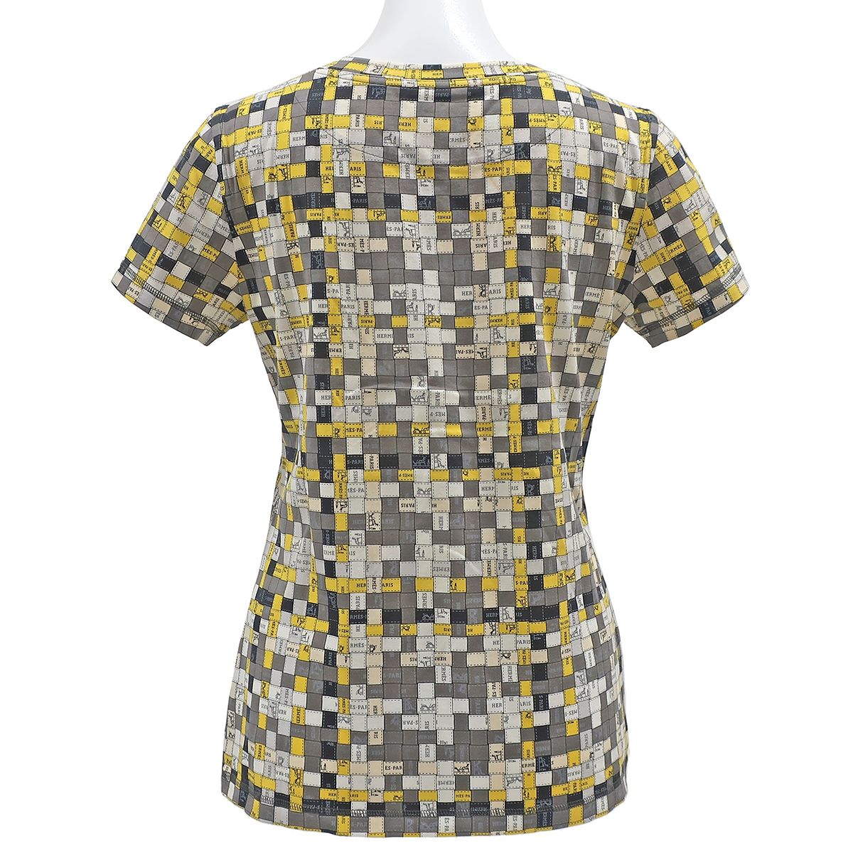 エルメス HERMES ボルデュックチェック Bolduc au Carre Tシャツ クルーネック コットン ホワイト 5E4645DK レディース 中古 エルメス HERMES カットソー ボルデュックチェック Bolduc au