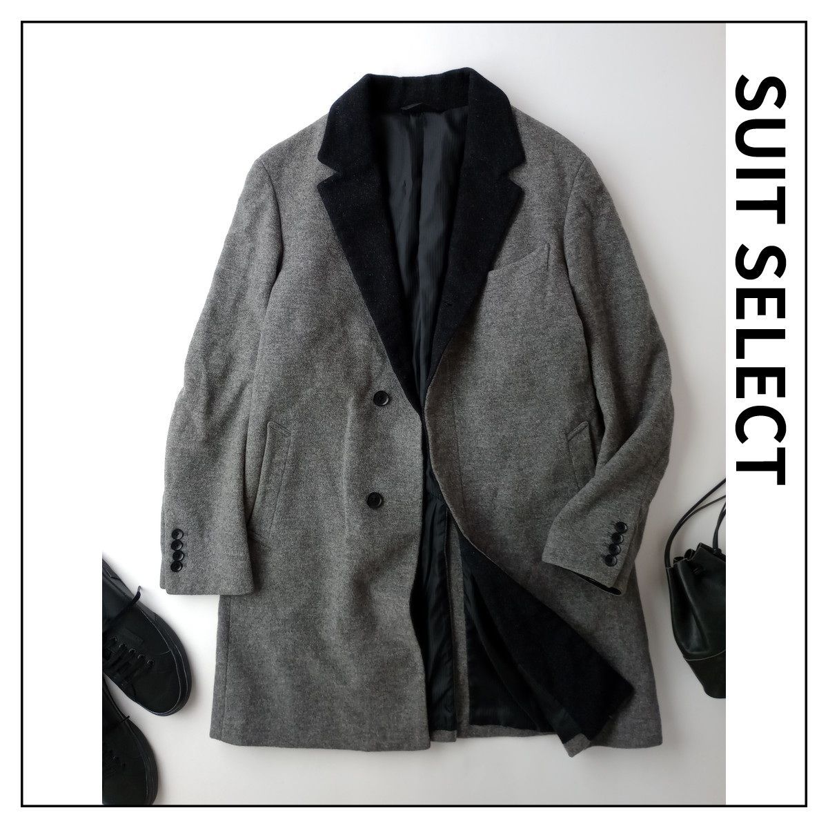 【新品タグつき】Suit Select ネイビー チェスターコート　WOOL混 新品タグつき】Suit Select ネイビー チェスターコート WOOL混 SUIT