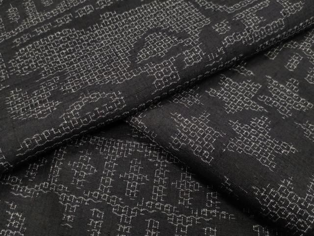 平和屋着物○結城紬 80亀甲 吉祥文 黒地 正絹 逸品 未使用 CAAU2256yc