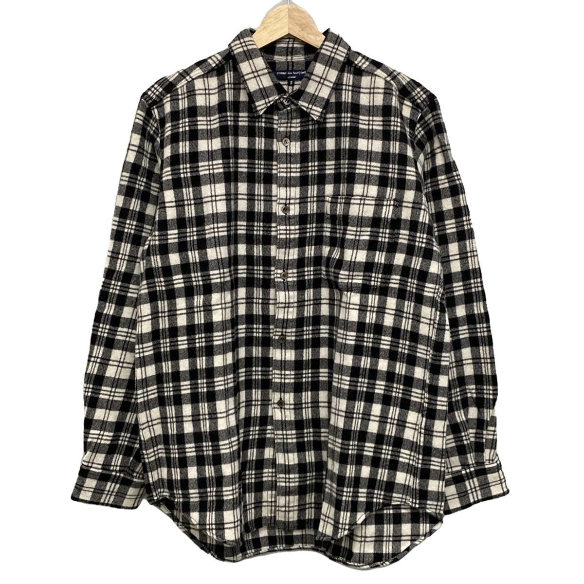 COMMEdesGARCONS HOMME(コムデギャルソンオム) 長袖シャツ サイズS メンズ美品 - 黒×白 チェック柄/ウール - メルカリ