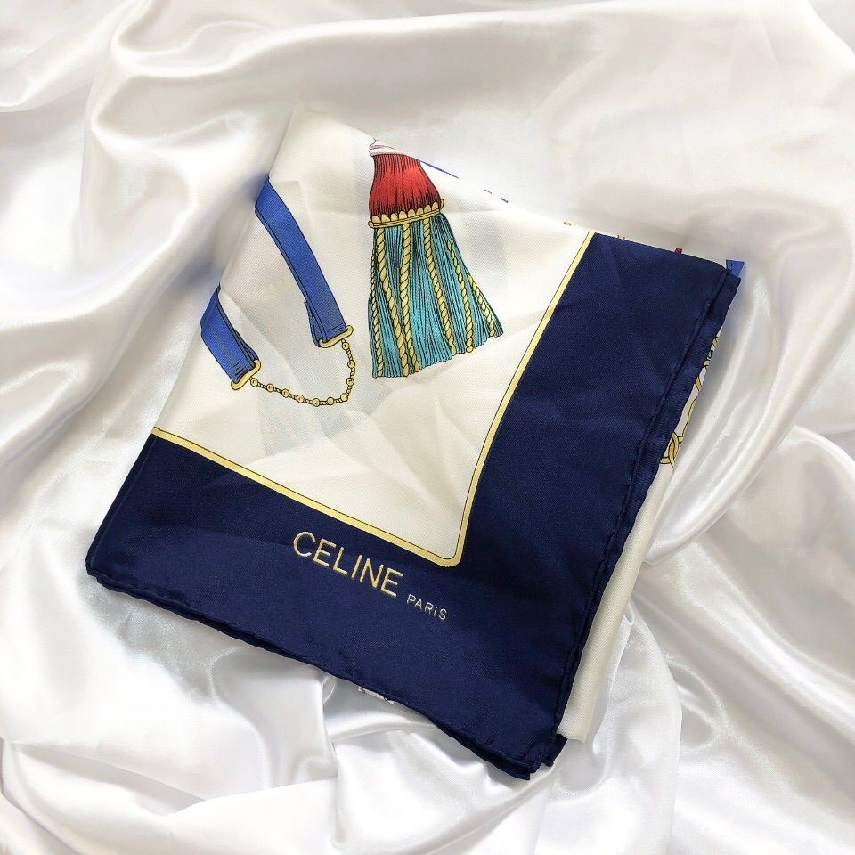 CELINE スカーフ ネイビー・ゴールド Celineセリーヌ スカーフ 神殿