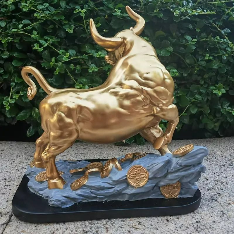 新品未使用オブジェ 牛 雄牛 風水 お金の装飾 樹脂製 インスピ