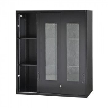豊國工業 壁面収納庫浅型3枚引違いガラス扉 ブラック HOS-HKG3SX-B CN-10色 ブラック
