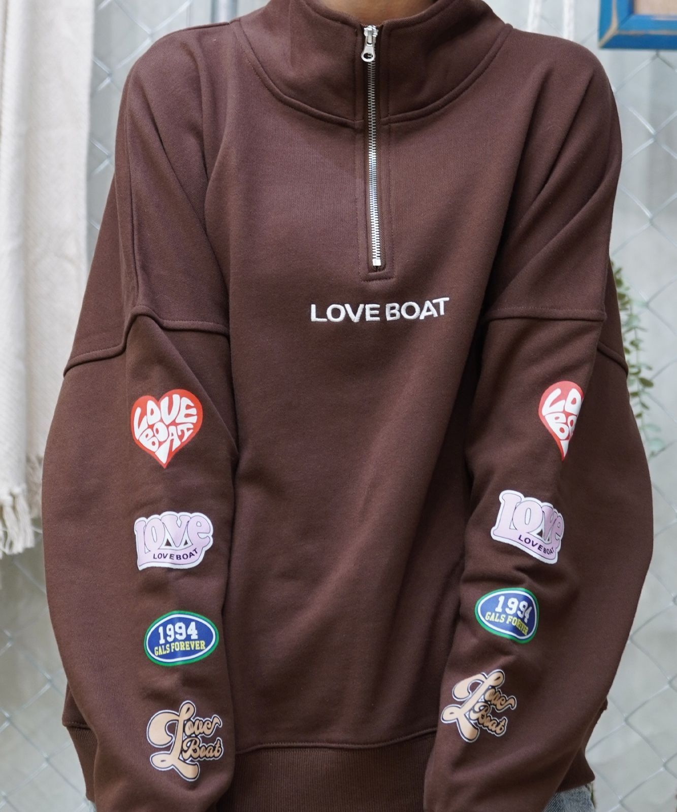 LOVE BOAT ラブボート レディース ハーフジップ トレーナー オーバーサイズ 袖ロゴ 裏毛 ムラサキスポーツ限定 LB-HZS01 ムラサキスポーツ限定】LOVE BOAT ラブボート レディース ハーフ