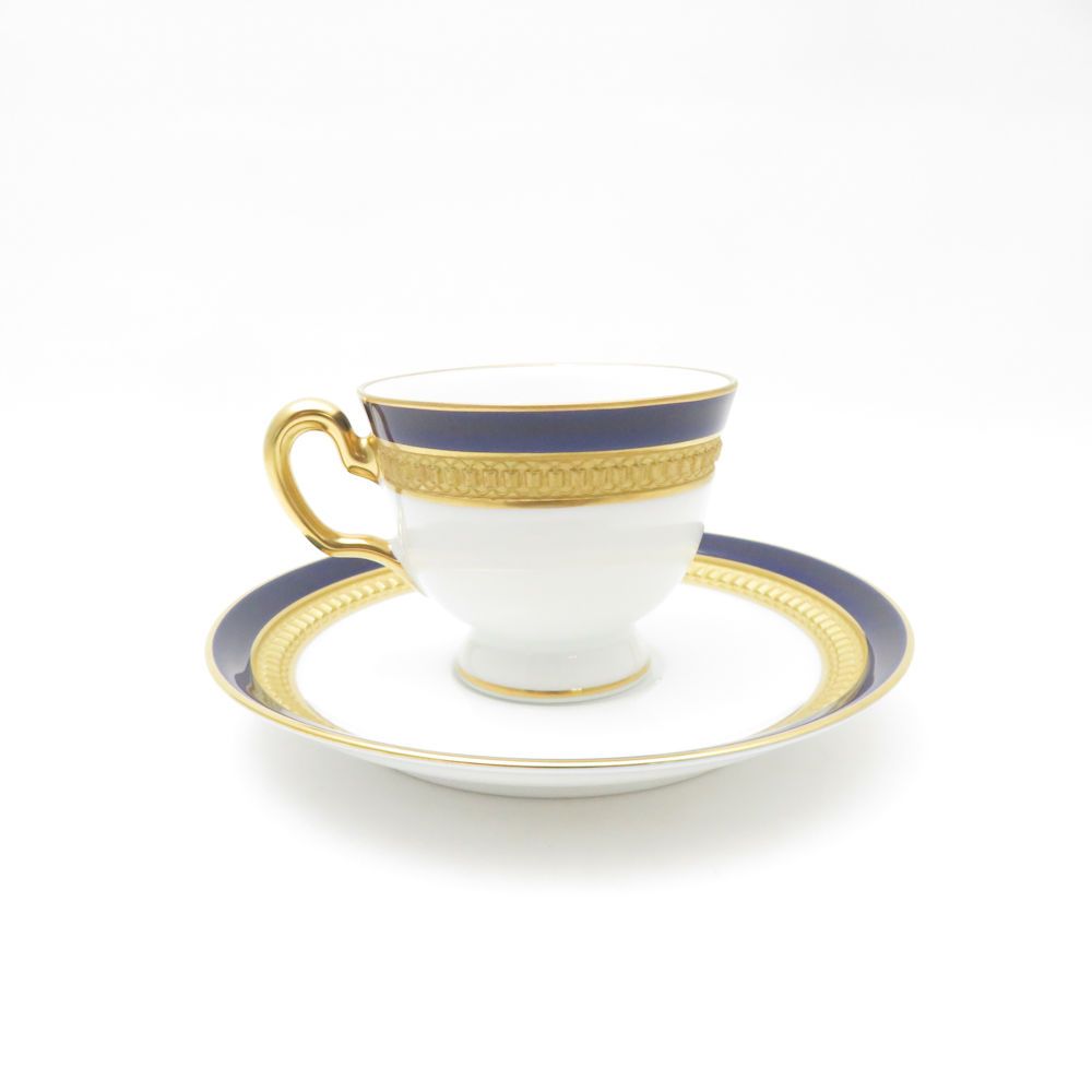 OKURA 大倉陶園 ロイヤルブルークラウン 瑠璃エンボス デミタスカップ＆ソーサー モカ エスプレッソ 金彩 SM4656A3