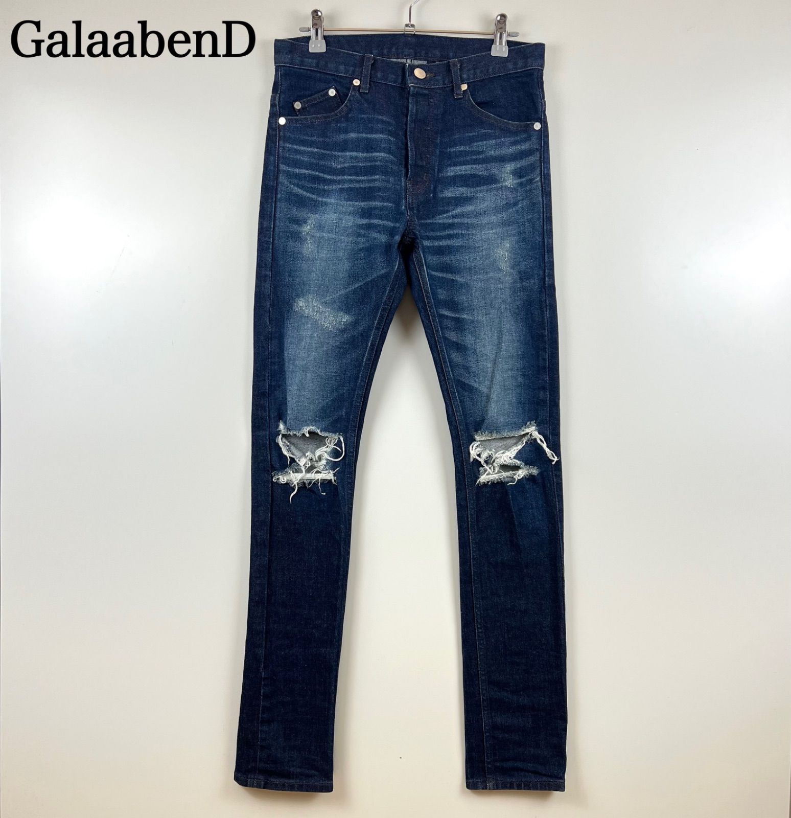 GalaabenD 20ss knee cutout crush skinny denim pants S 87801507 ガラアーベント ニーカットアウト クラッシュ スキニーデニムパンツ