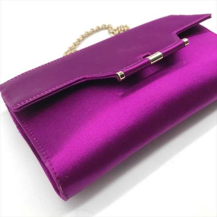 美品 YSL イヴサンローラン サテン チェーン ウォレット ショルダー バッグ パープル レディース パーティー フォーマル k5422 美品 YSL イヴサンローラン サテン チェーン ウォレット ショルダー