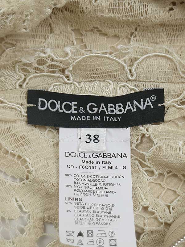 DOLCE & GABBANA ベージュ レース ワンピース DOLCE&GABBANA ドルチェ＆ガッバーナ フラワーレースドレス