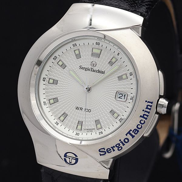 セルジオタッキーニ 稼働 美品 箱付 セルジオタッキー二 QZ STM0010 WR100 シルバー