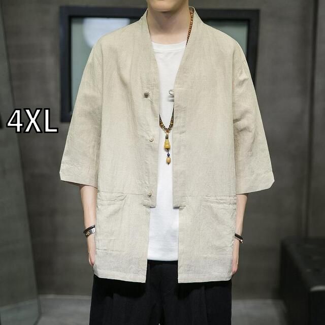 [4XL] メンズ ファッション 服 男性用 オシャレ シンプル 大人 かっこいい 大きいサイズ ストリート 紳士服 リネン 半袖 シャツ 夏 トップス 唐 スーツ 綿服 