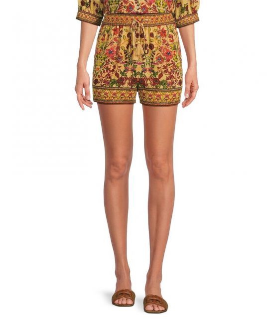 【送料無料】 エーラブズエー レディース ハーフパンツ・ショーツ ボトムス Woven Floral Print High Rise Tassel Tie Coordinating Shorts Camel Multi