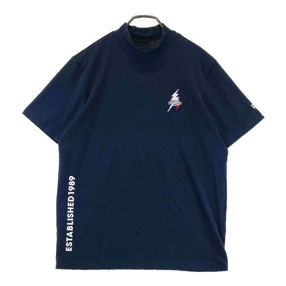 サイズ 5 PEARLY GATES パーリーゲイツ ハイネック 半袖Tシャツ ニコちゃん 雷 ネイビー系 240101446645 ゴルフウェア メンズ ストスト