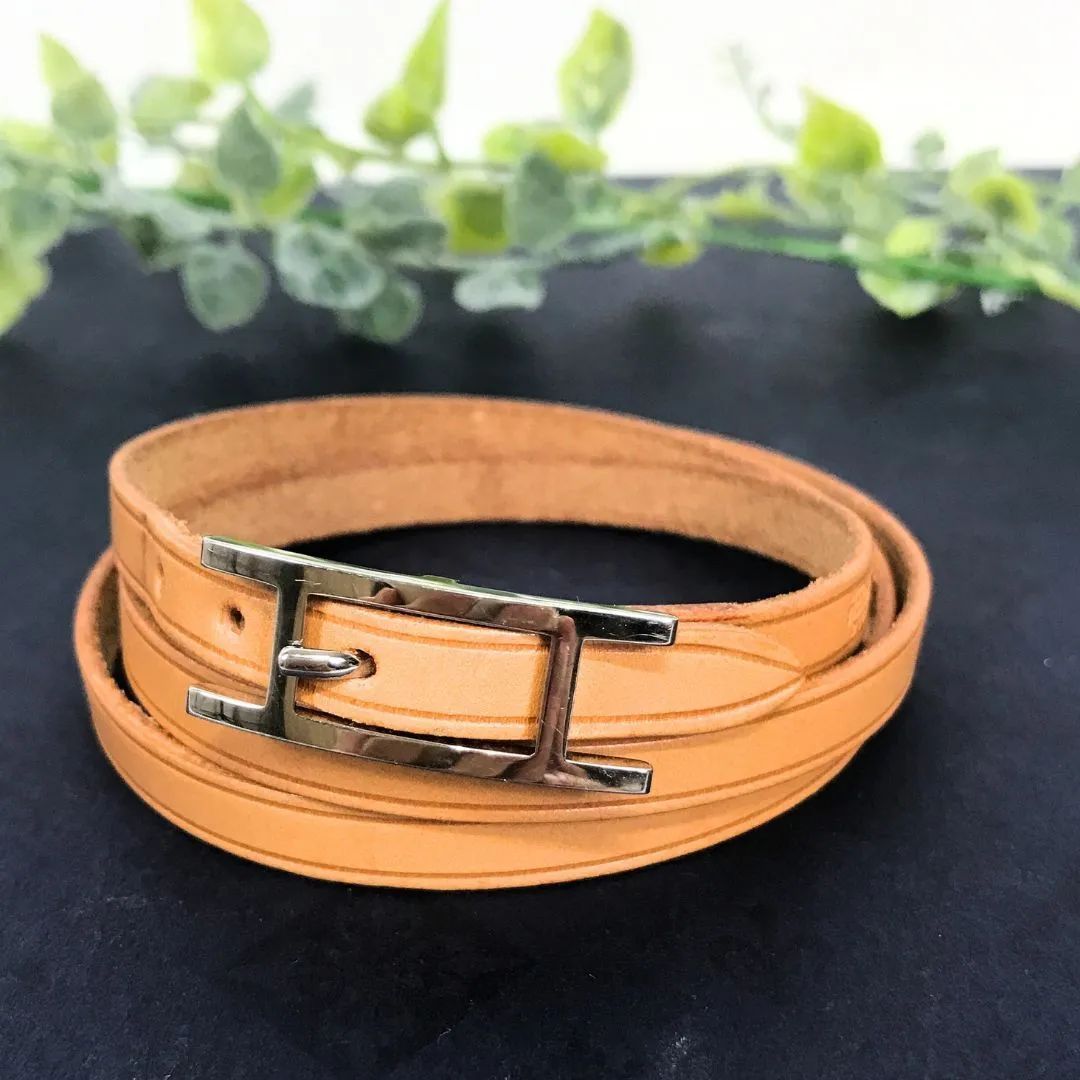 HERMES エルメス 3連 レザーブレスレット チョーカー