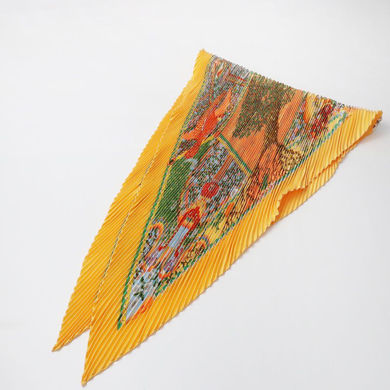 美品 エルメス HERMES カレ90 プリーツ シルクスカーフ/オレンジ