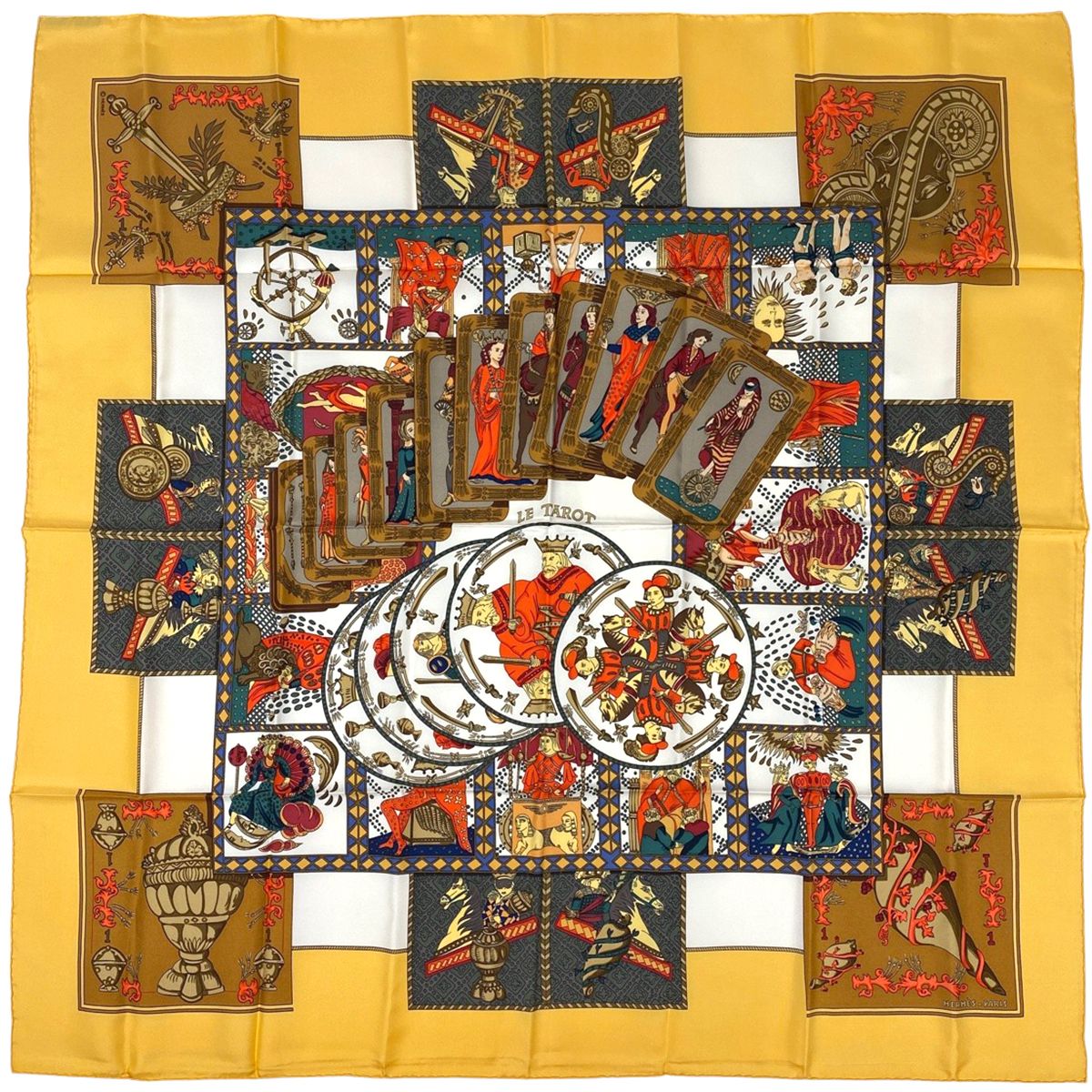 エルメス HERMES カレ 90 LE TAROT タロットカード スカーフ シルク イエロー マルチ レディース