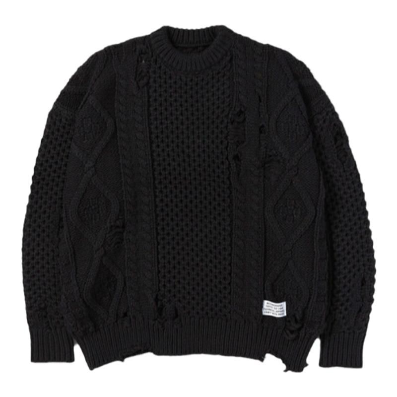 ネイバーフッド  22AW  SAVAGE CABLE SWEATER .  222FUNH-KNM01 ダメージ加工サベージケーブルニット メンズ XL