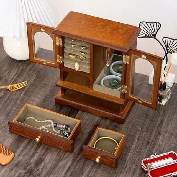 木製収納ジュエリーボックス　ミラー付き アクセサリーボックス 0aff5b4c827f8f158f20fd5580de0a