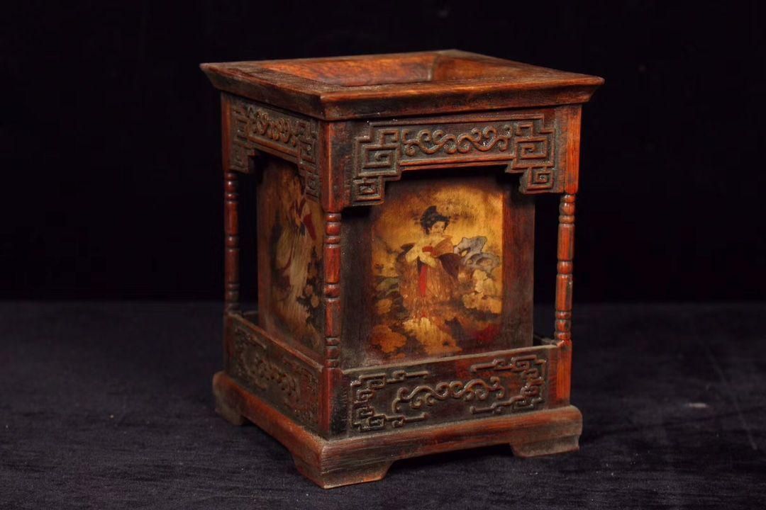 老紅酸枝木四大美女筆筒 筆置き 筆入 古文房具 書道具 現代工芸品 美術品 老紅酸枝木四大美女筆筒 筆置き 筆入 古文房具 書