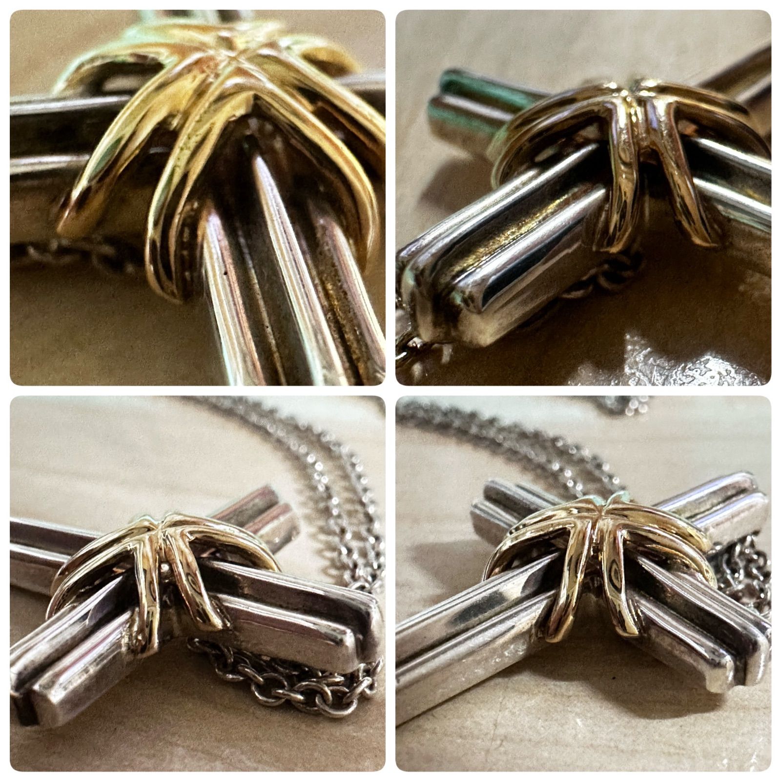 TIFFANY&Co.ティファニー シグネチャークロス ネックレス SV&18金 