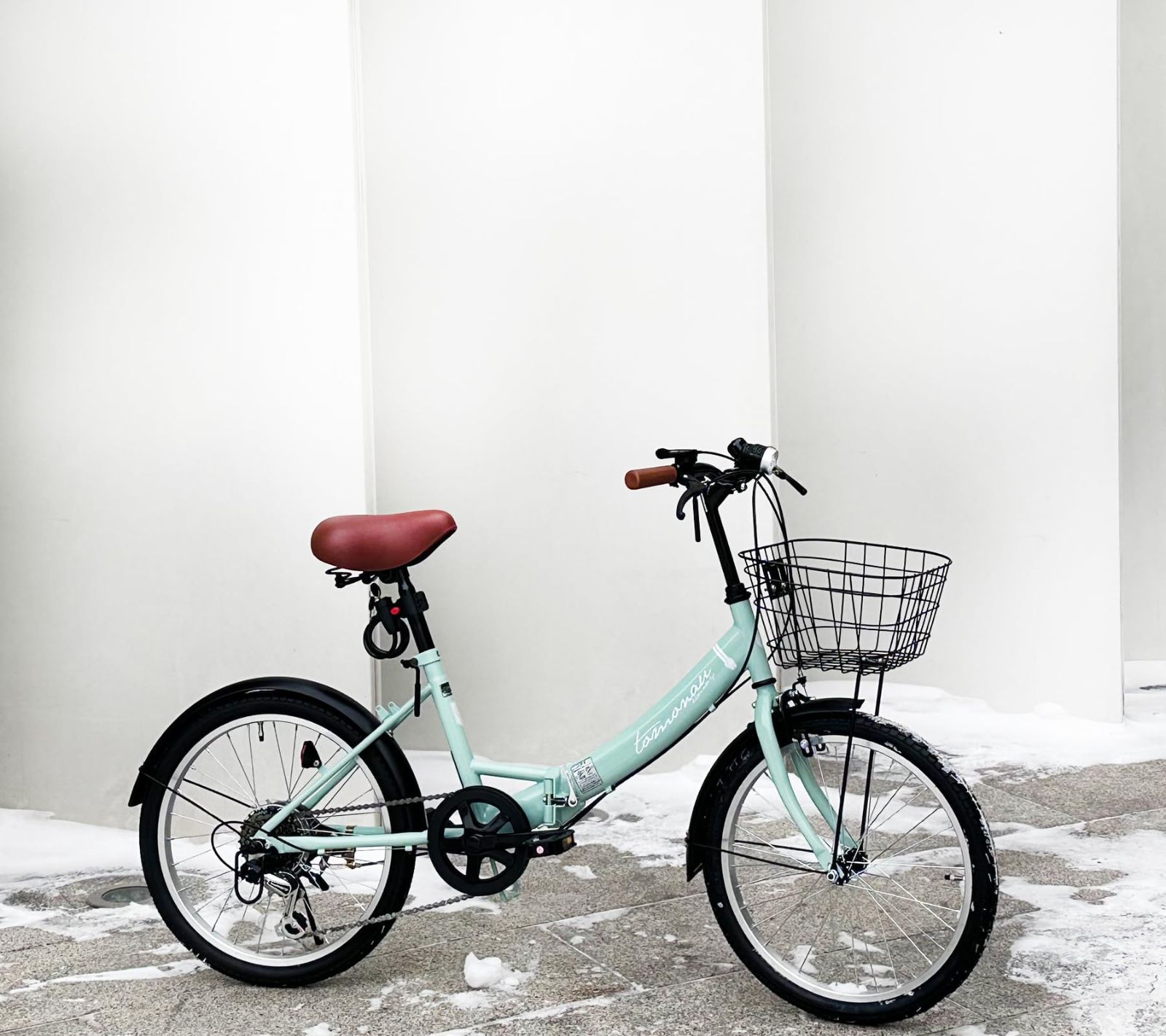 在庫サンプル 折りたたみ自転車 ２０インチ ミニベロ ママチャリカゴ付【ブラウン 在庫サンプル 折りたたみ自転車 20インチ ミニベロ ママチャリ