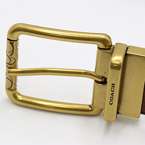 美品 コーチ メンズ用ベルト ゴールドバックル レザー91307