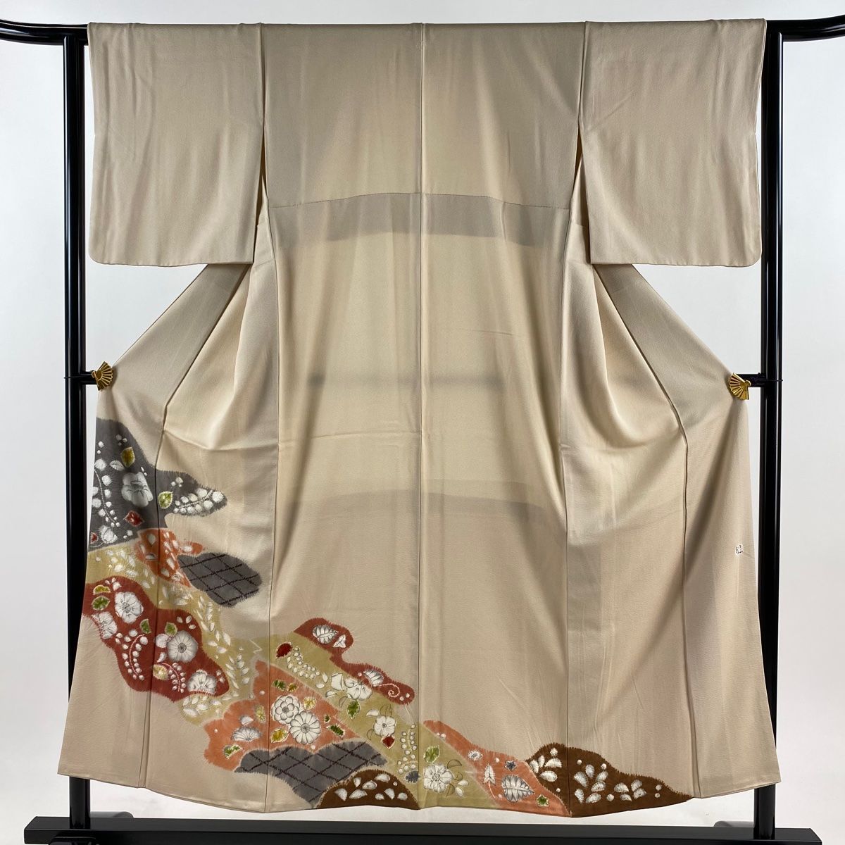色留袖 身丈151cm 裄丈62.5cm S 袷 落款 辻が花柄 絞り 灰茶 正絹 秀品 一つ紋