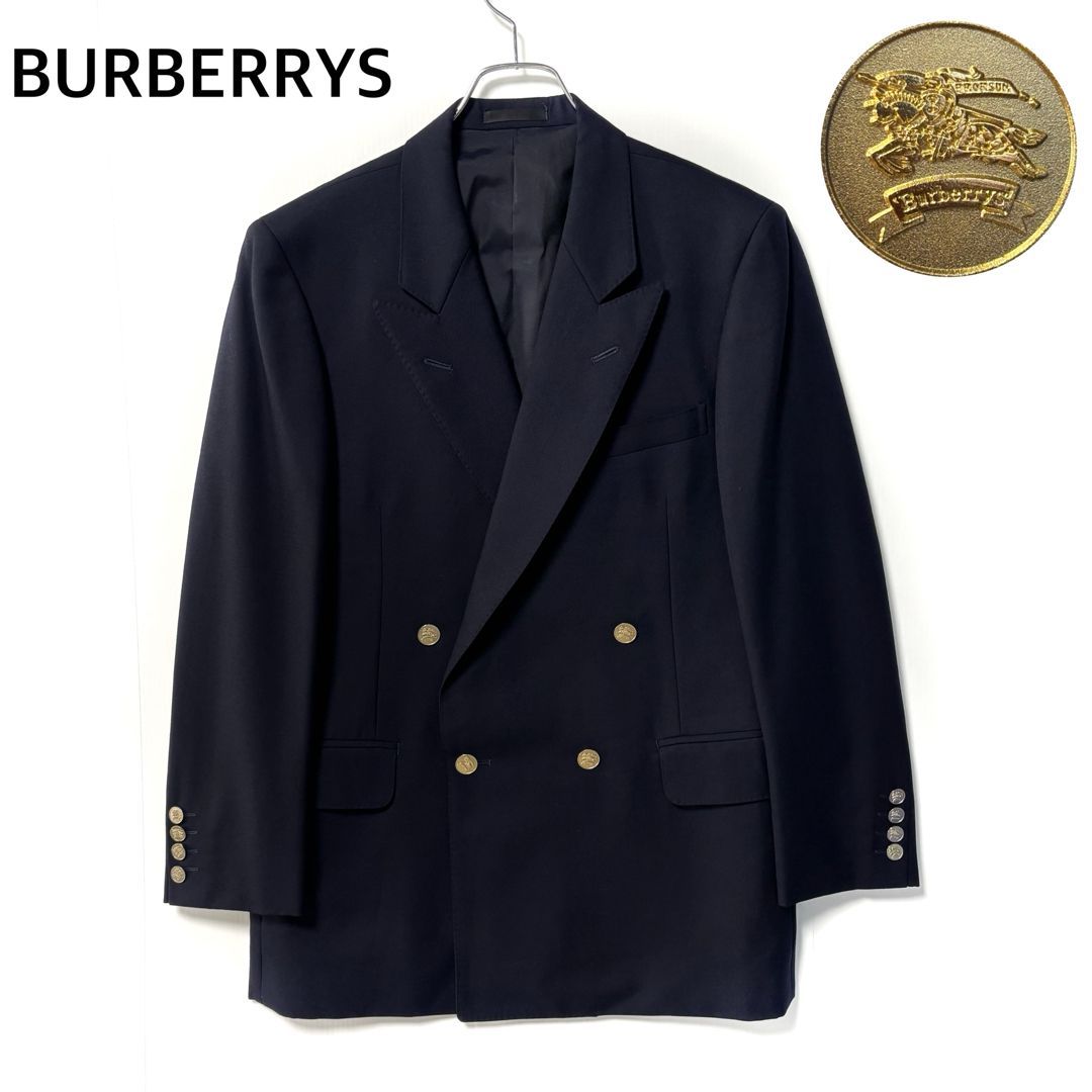 定番 バーバリーズ オールドバーバリー 紺ブレザー 金ボタン 4ボタン タスマニアウール テーラードジャケット A5 メンズ L相当 BURBERRYS
